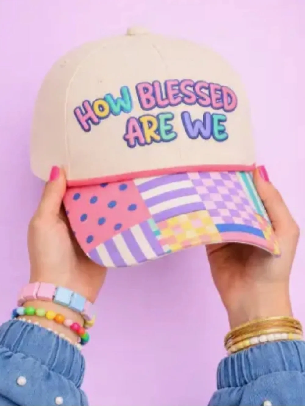 How Blessed Are We Cap - Cream with Multicolor Brim - Picture 4 of 6